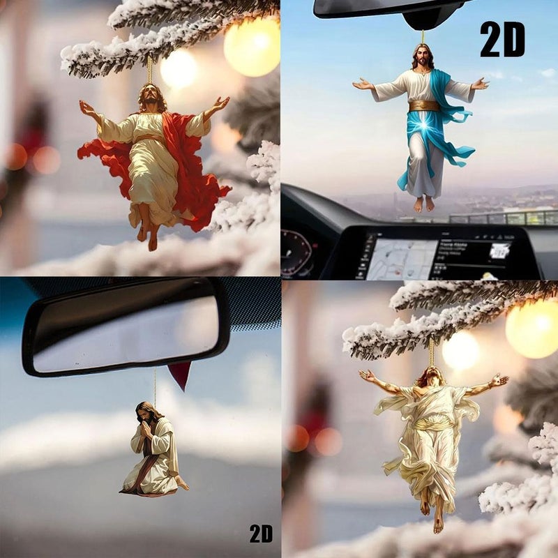 Jesus Car Hanging Decoration, 2D Acrylic Flat Mirror Ornament for Auto Interior, Faith & Peace Religious Christmas Tree Decorations, Christian Gifts for Driver - Image 2